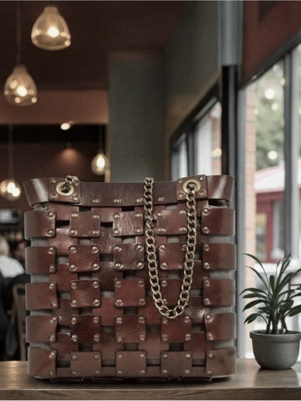 Time Resistance Brown Jeanne d’Arc Leather Tote Shoulder Bag